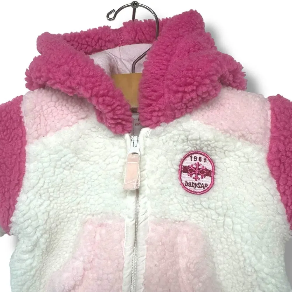 Baby Gap Infant Jacket Pink White Sherpa Fleece Sz 0-3 month Coat Lined Zip Y2K